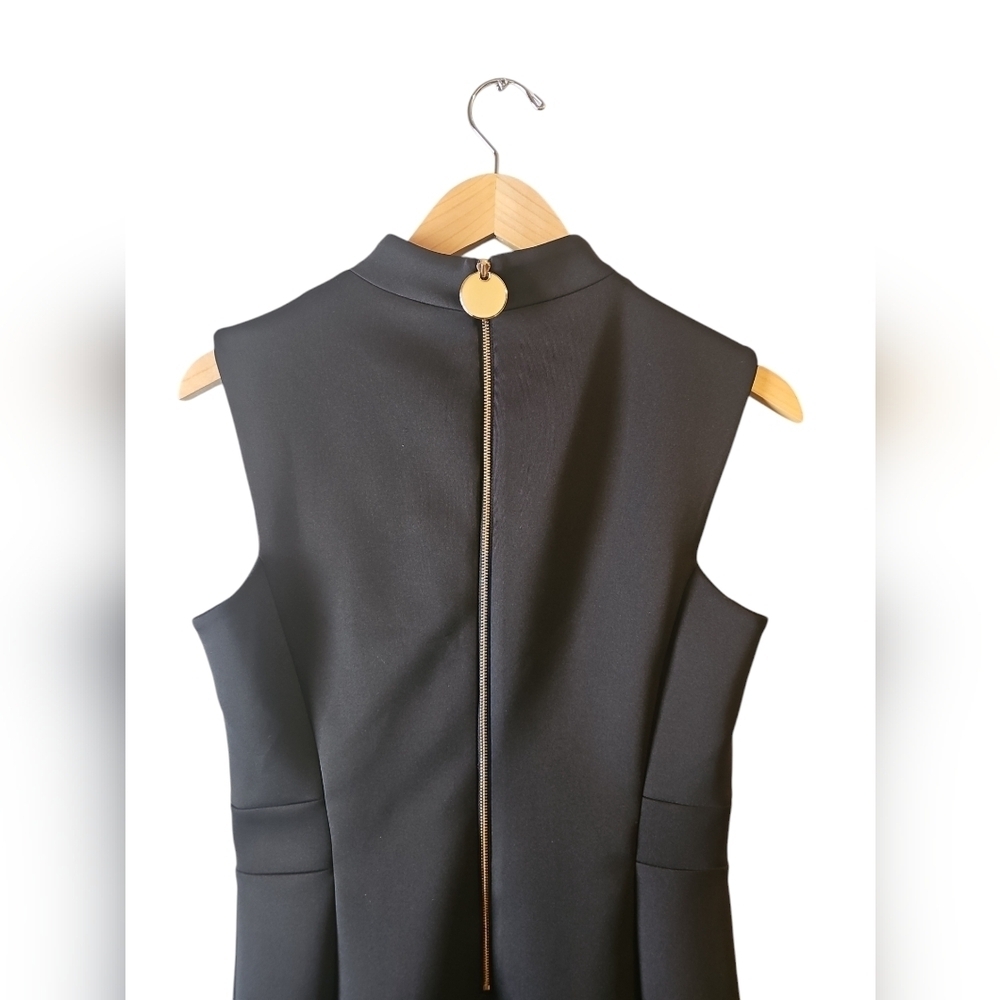 Calvin Klein black mockneck scuba sheath Sleeveless Dress gold details sz 10 - Picture 4 of 6